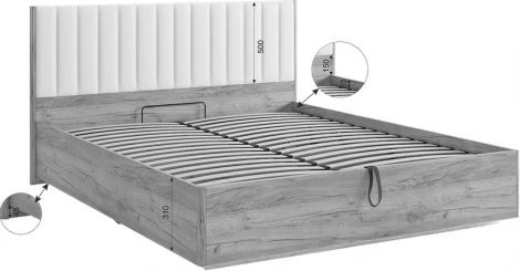 Адам Кровать с подъемным механизмом 160х200 см, цвет дуб крафт золотой/белоснежный (экокожа) Mebelson (арт.MSA-06.2760)