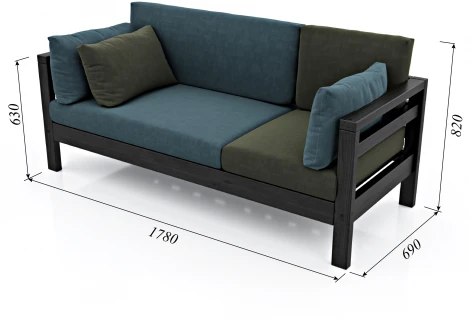 Диван Arsko прямой Домино Б венге велюр голубой/зеленый