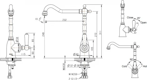 Смеситель Bravat Art F775109G-1 для кухонной мойки