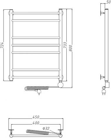 Полотенцесушитель электрический Тругор Аспект эл ТЭН 3 ЛЦ6 80x40