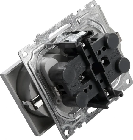 Розетка двойная с заземлением и шторками (серебро) Stekker Катрин 39584