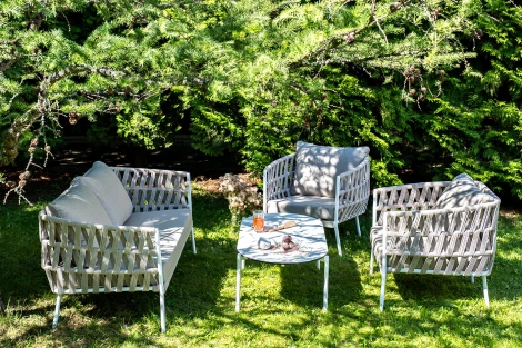 "Диего" лаунж-зона 4-местная плетеная из роупа (веревки), каркас алюминиевый белый, роуп бежевый 4SIS арт.УТ-00008434