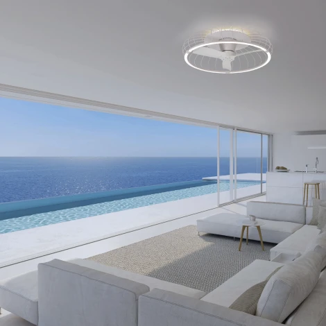 Потолочный светильник светодиодный диммируемый с вентилятором с пультом управлением смартфоном регулировкой цветовой температуры Mantra Nature 7807 (регулировка яркости, 220V, умный дом - Алекса, вертолет)