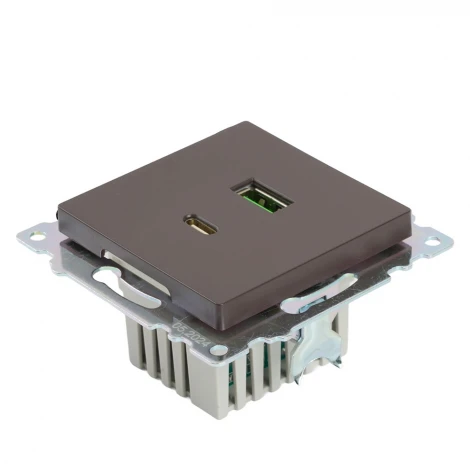 Розетка USB Type A+С (шоколад) Stekker Катрин 50057