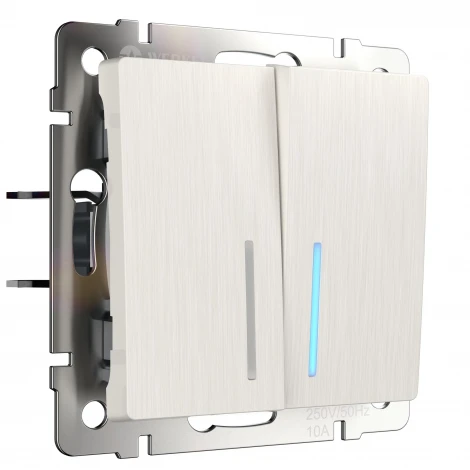 Выключатель двухклавишный проходной с подсветкой (перламутровый рифленый) Werkel W1122113 (a051174)