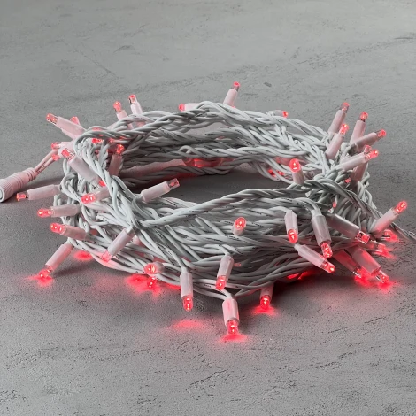 Гирлянда Нить 10м красная 24В, 75 LED, провод белый каучук, IP65 Laitcom LL75-8-1R