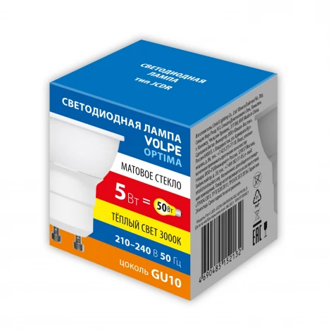 Лампа светодиодная форма «JCDR», матовая, теплый белый свет 3000K Volpe Optima LED-JCDR-5W/3000K/GU10/FR/SLS