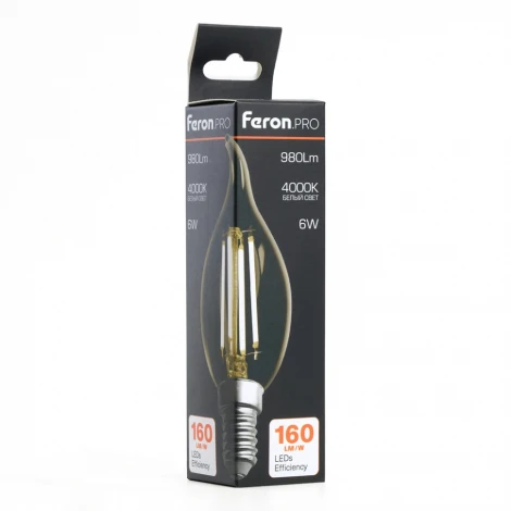 Лампа светодиодная филамент C35T свеча на ветру 6W 175-265V E14 4000К Feron LB-1216 51263