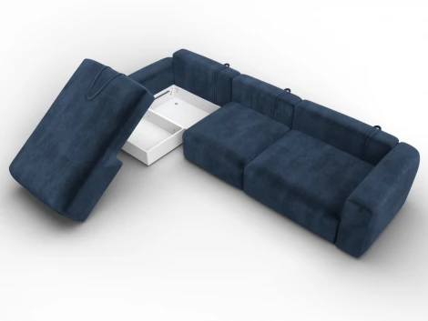 Диван угловой Лига-066 НПБ Лонг угол левый (ЛДСП,Фанера,Брус,Велюр/Синий) Лига Диванов 131227L