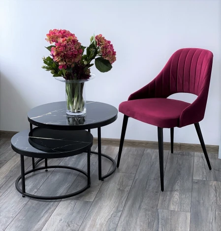 Обеденный стул M-City FANTINE-LS ВИННЫЙ #16, велюр / черный каркас