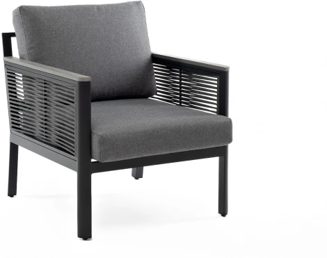 "Сан Ремо" кресло плетеное из роупа садовое, каркас алюминий темно-серый, роуп серый, ткань серая 4SIS арт.УТ-00006724