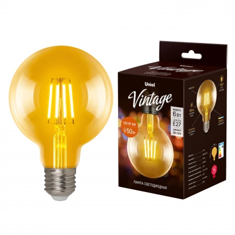 Лампочка светодиодная шар желтая E27 6W Uniel LED-G95-6W/GOLDEN/E27 GLV21GO