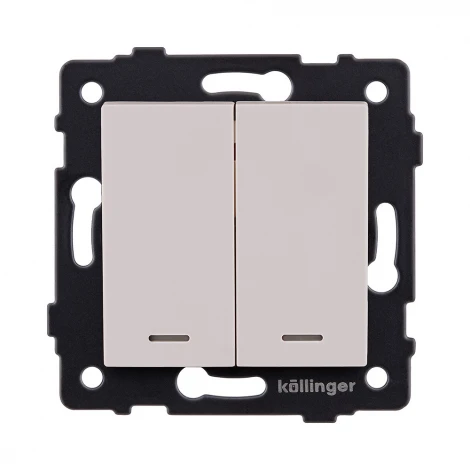 Выключатель 2-клавишный 10А/250В с LED подсветкой, кашемир матовый Kollinger REA-S-008CM для Aspekt, Eleganz, Reflex