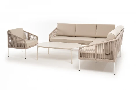 "Канны" модульная угловая лаунж-зона из роупа (веревки) со столом "Диего" (молочный), цвет бежевый 4SIS арт.УТ-00008432