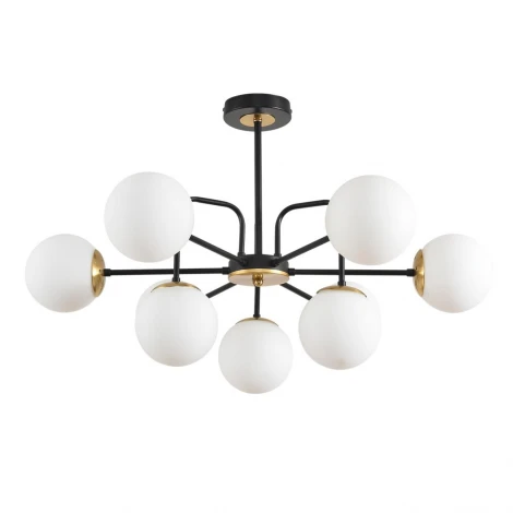 Потолочная люстра на штанге Lumion Elrona 8375/9C черный/латунь/белый, металл/стекло E27 9*60W 220V