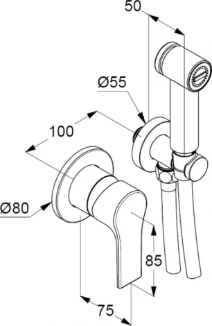 Гигиенический душ Kludi Bozz 489980565 со смесителем, С ВНУТРЕННЕЙ ЧАСТЬЮ