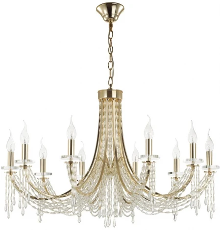 Подвесная люстра Odeon Light Capel 5063/10 золото/прозрачный/металл/хрусталь E14 10х40W (220V, подвески, на цепи, подсвечник, свеча)