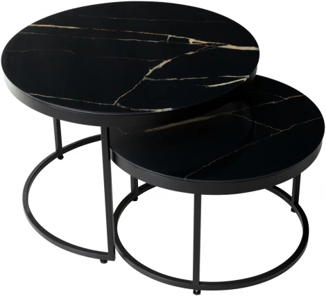 Журнальный стол Эрвин (комплект) Обсидиан, стекло/ черный каркас