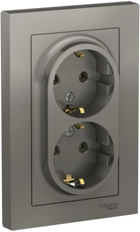 Розетка встраиваемая двойная с заземлением (сталь) Systeme Electric AtlasDesign ATN000924