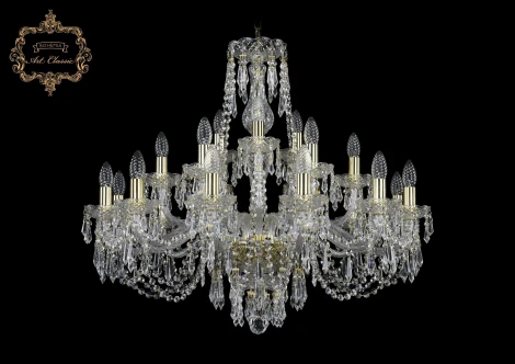 Подвесная большая люстра Art Classic 11.23 11.23.12+6+3.300.Gd.Dr (220V, хрусталь, на цепи, подсвечник, свеча)