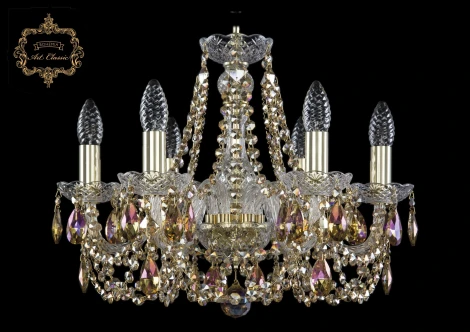 Подвесная люстра с хрустальными подвесками Art Classic 11.11 11.11.6.165.Gd.Sp.R777 (220V, на цепи, подсвечник, свеча)