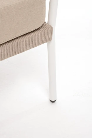 "Диего" диван 2-местный плетеный из роупа, каркас алюминий белый муар, роуп бежевый круглый, ткань бежевая 035 4SIS арт.УТ-00006212