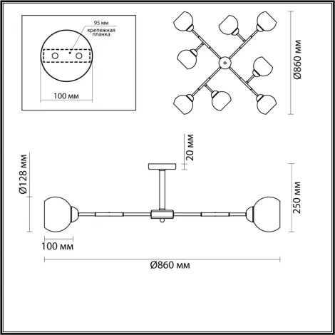 Люстра потолочная Rowan 4595/8C черный, бронза E27 8*40W