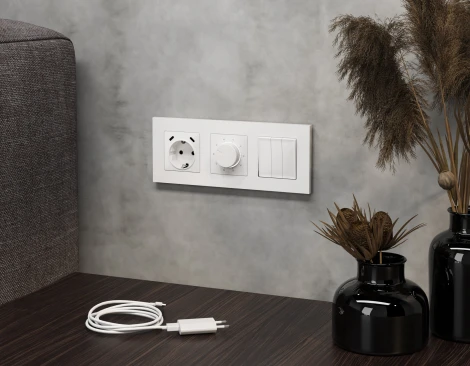 Комплект механизма электрической розетки с заземлением с 2хUSB Type-C встраиваемый (белый матовый) Ambrella Volt QUANT MA130510