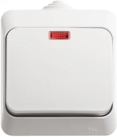 Выключатель накладной одноклавишный с подсветкой (белый) IP44 Systeme Electric BA10-045B