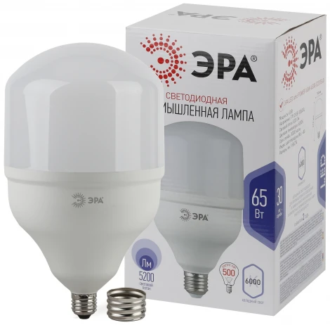Лампочка светодиодная E27 с переходником на E40 65W ЭРА LED POWER T140-65W-6500-E27 с переходником на E40/E40