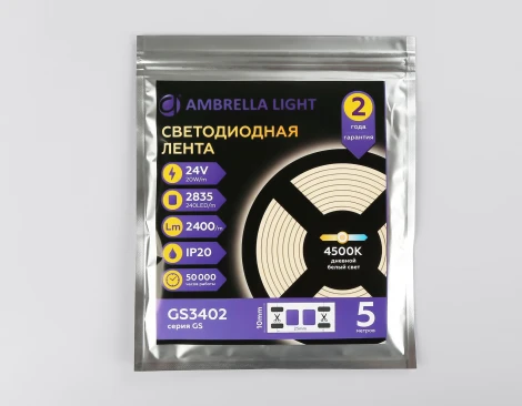 Светодиодная лента Ambrella Illumination GS3402 2835 240Led 20W/m 24V IP20 4500K 5m