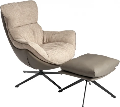 Комплект кресло Bradexhome HUG латте, экокожа, шенилл с оттоманкой латте, экокожа