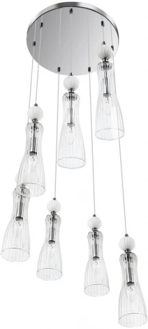 Потолочная люстра каскадная Lumion Emily 8268/7A хром/белый/прозрачный, металл/керамика/стекло Е14 7*40W 220V (на проводе)
