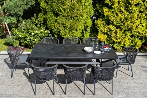 "Милан" стул плетеный из роупа, каркас алюминий темно-серый (RAL7024) муар, роуп темно-серый круглый, ткань темно-серая 027 4SIS арт.УТ-00006819