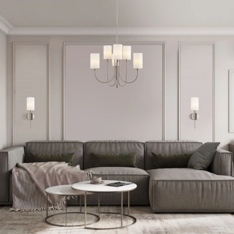 Подвесная люстра Wi-Fi Eurosvet Abbey 60164/6 никель (220V, управление смартфоном, голосовое управление, умный дом - Minimir Home, Алиса, Маруся, Салют, на цепи)