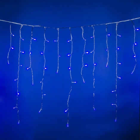 Бахрома светодиодная со статическим свечением, 6м. соединяемая, 200 светодиодов, синий свет. Провод прозрачный Uniel ULD-B6007-200/STK BLUE IP44