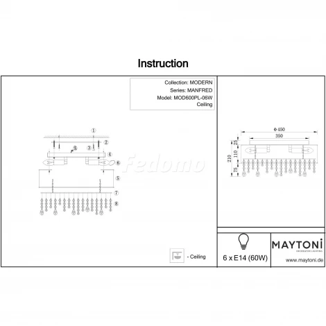 Подвесной светильник Maytoni Manfred MOD600PL-06W (220V, на тросе)
