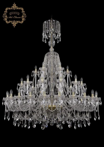 Подвесная большая люстра Art Classic 11.25 11.25.24+12+6.530.XL-172.Gd.Sp (220V, хрусталь, на цепи, подсвечник, свеча)