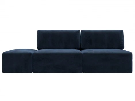 Диван прямой модульный с пуфом Лига-060 НПБ (ЛДСП,Брус,Фанера/Пластик/Велюр/Синий) Лига Диванов 129657