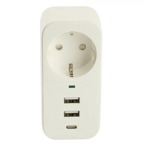 Сетевой фильтр одноместный с заземлением 2хUSB Type A+C (белый) Stekker Nova 50142