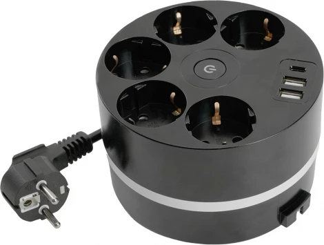 Удлинитель 5-и местный 2,5 метра с заземлением 2хUSB Type A+C Stekker Comfort 49656