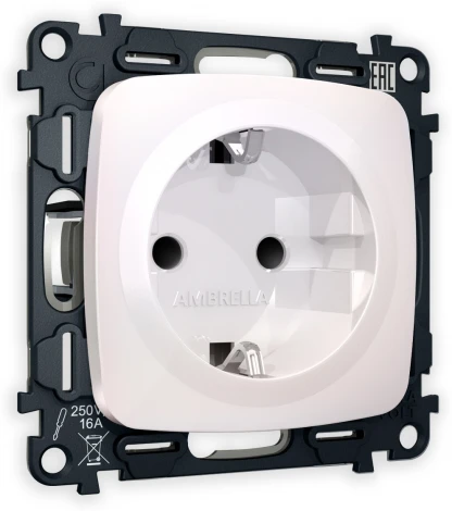 Комплект механизма Ambrella Volt электрической розетки OMEGA MO207010 Жемчуг с заземлением и шторками 2P+E 16A-250V QUANT