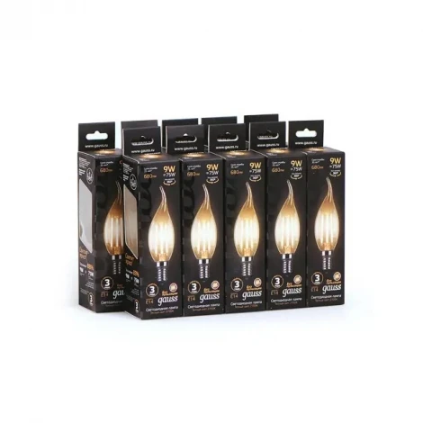 Лампочка светодиодная E14 9 Вт 680 lm 2700K теплое желтое свечение Gauss Filament 104801109