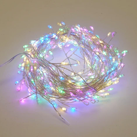 Светодиодная гирлянда Кластер (на проволоке) линейная 12м мультиколор c питанием от сети 220V Feron CL584 51449