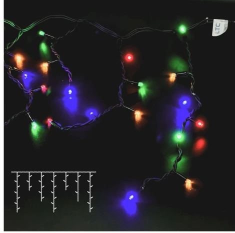 Гирлянда Бахрома 3,1 х 0,5 м Разноцветная 220В, 120 LED, Провод Черный Каучук, IP65