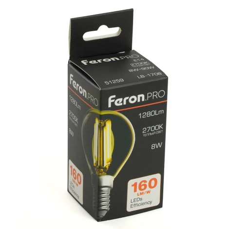Лампа светодиодная филамент G45 шар 8W 175-265V E14 2700К Feron LB-1708 51259