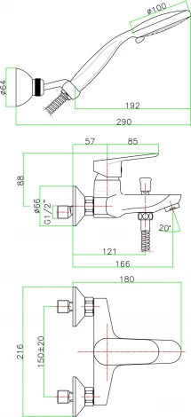 Смеситель Fiore Kevon 81CR8150 для ванны с душем