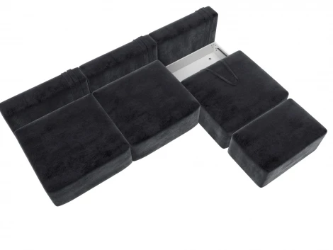 Диван прямой модульный с пуфом Лига-060 НПБ Лонг (ЛДСП,Брус,Фанера/Пластик/Велюр/Темно-серый) Лига Диванов 129478