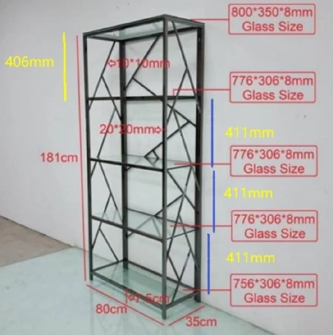 Стеллаж стекло прозр/золото 80*35*180см Garda Decor арт.GY-SH8711GOLD