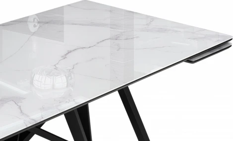 Стол стеклянный Notta Вилсон 140(200)х80 белый мрамор / черный арт.612172